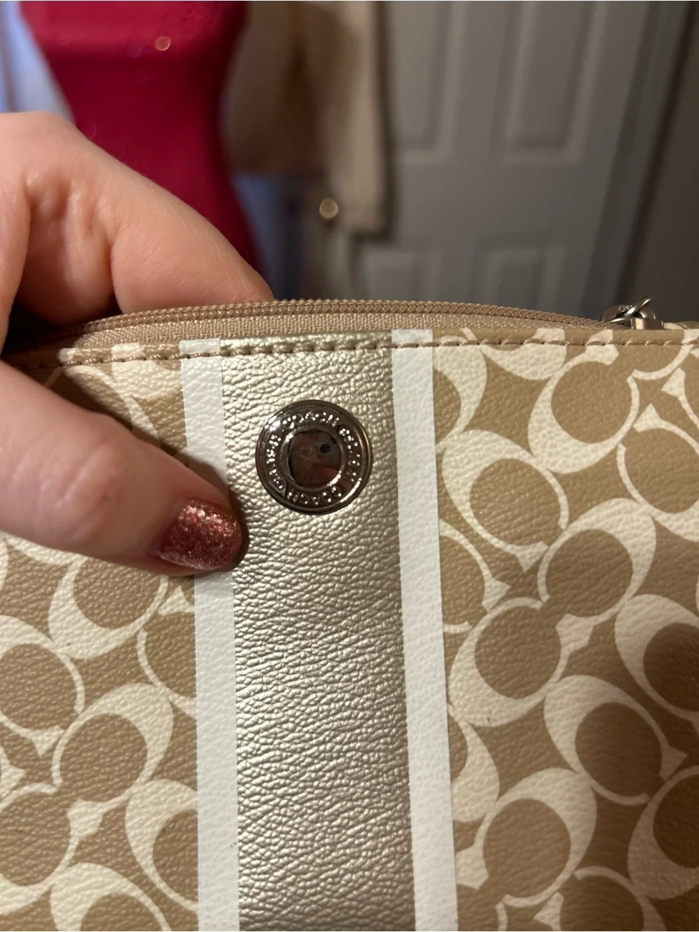 Coach Heritage Canvas Khaki Stripe Wristlet